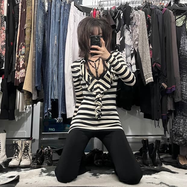 폴로 랄프로렌 스트라이프 프릴 롱슬리브
