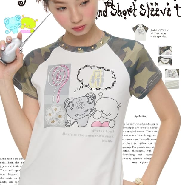 BETWEENAND Star Camouflage Raglan T-Shir