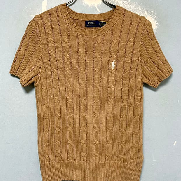 POLO 폴로 여자 꽈배기니트 케이블 반팔 라운드넥 캐주얼 M 95 66