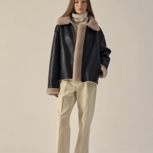 파사드패턴 램스울 리버시블 숏 무스탕/블랙