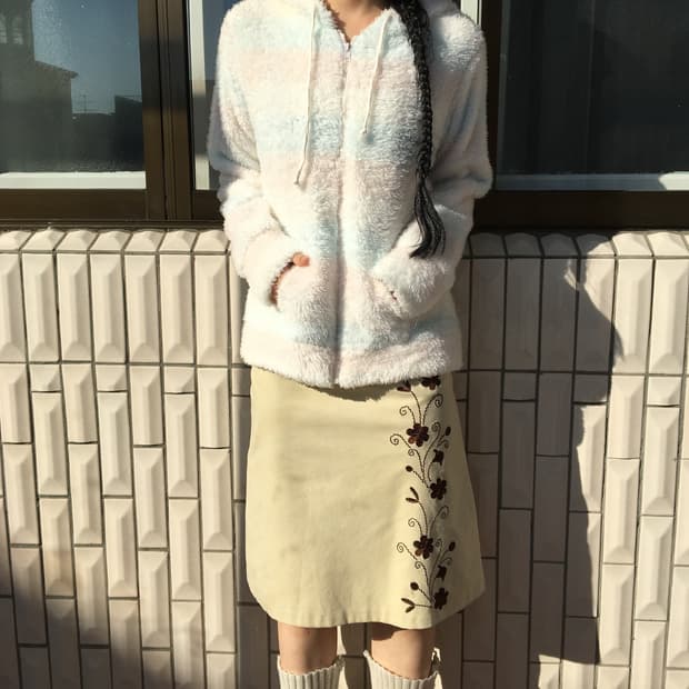 Stripe pattern fleece hood zip up