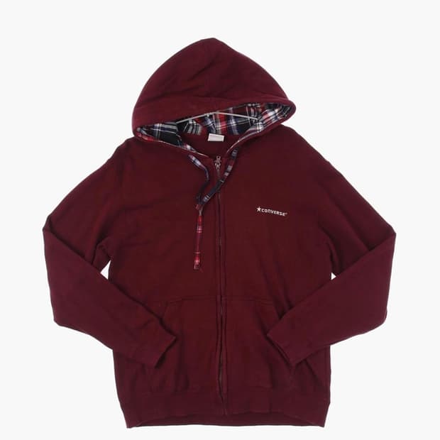 희귀)컨버스 체크 안감 후드집업 버건디