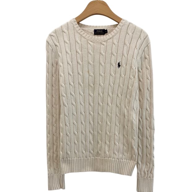 폴로 꽈배기 케이블 라운드 니트 아이보리 크림색 (여성M)