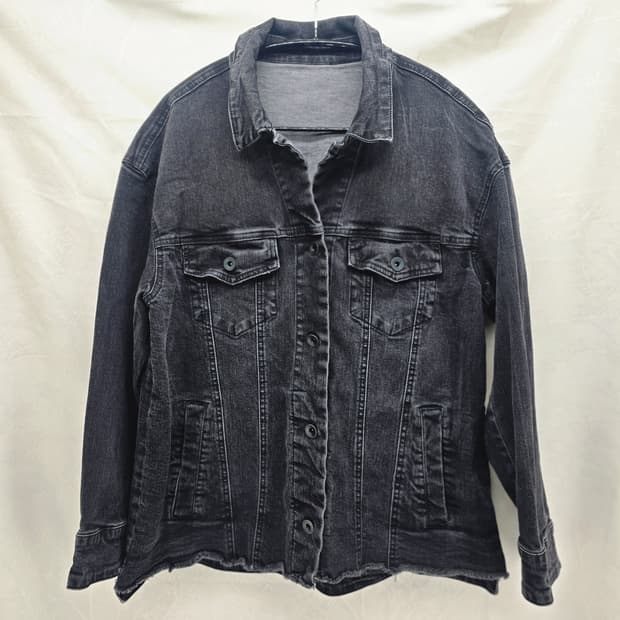 블랙 데님 롱 자켓 77