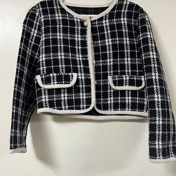 트위드 숏 자켓(긴팔) 블랙/화이트