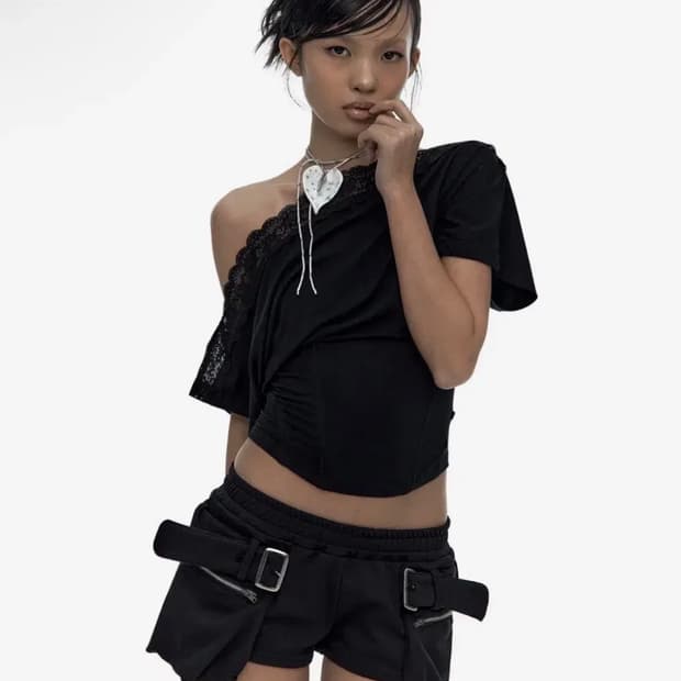 kashiko 카시코 레이스 원숄더 코르셋 티셔츠