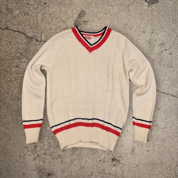 80s 빈티지 크리켓 v넥 스웨터