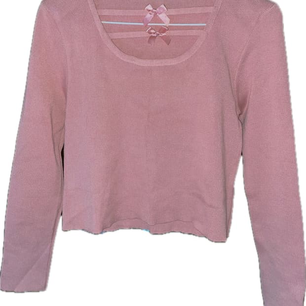 리본 라운드 크롭 골지 티셔츠