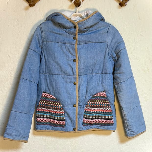 빈티지 히피 모리걸 에스닉 패턴 패딩 아우터