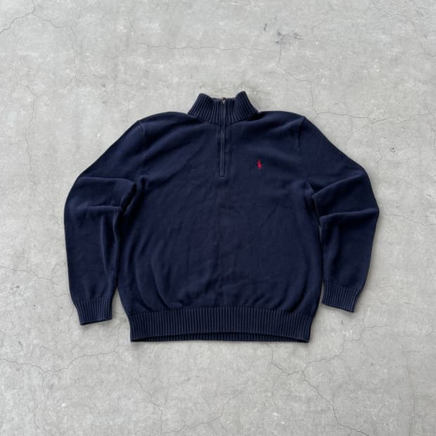 폴로 코튼 반진업 니트