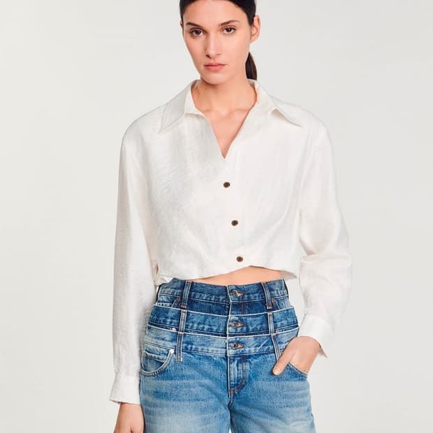 산드로 크롭 크링클 트윌 셔츠 블라우스 55~77