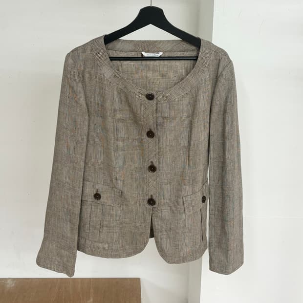 막스마라 브라운 트위드 린넨 블레이저