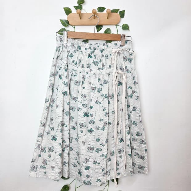 민트 플라워 미디 스커트