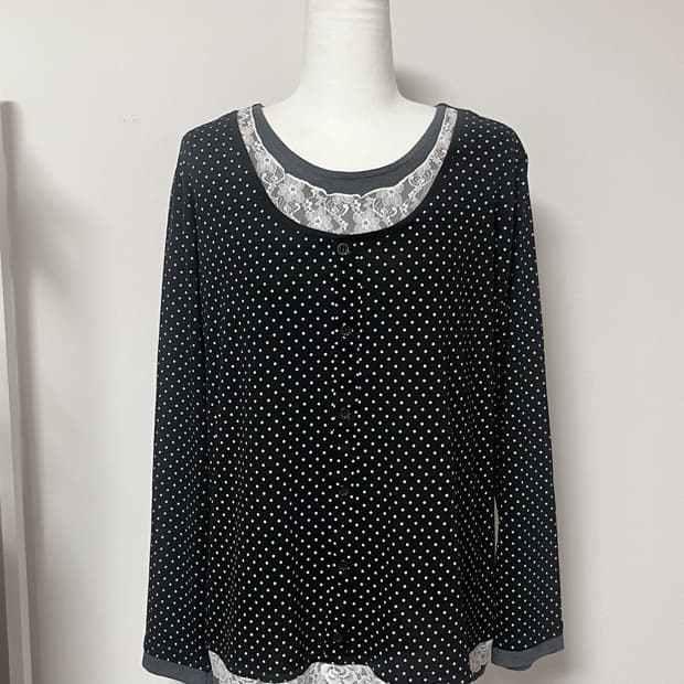 모리걸 일본빈티지 도트 레어어드 티