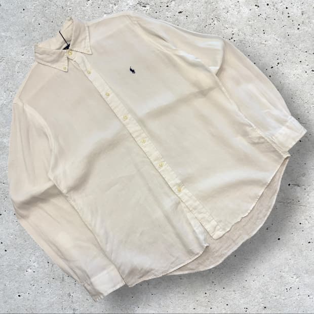 [M] 폴로 랄프로렌 린넨 신형 큐알 셔츠 화이트 긴팔 B828