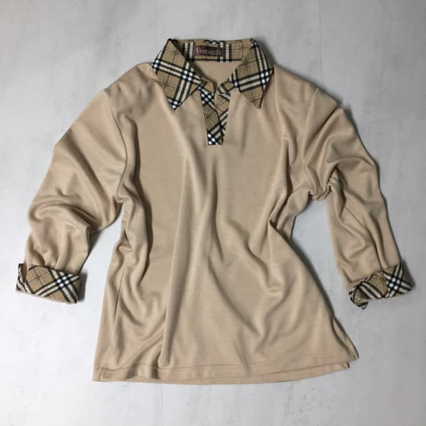 체크 포인트 카라넥 베이지 티셔츠