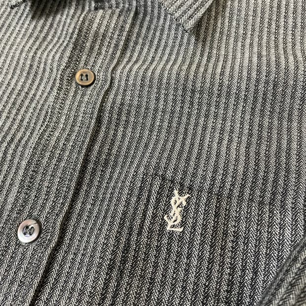 생로랑 스트라이프 헤링본패턴 로고 셔츠