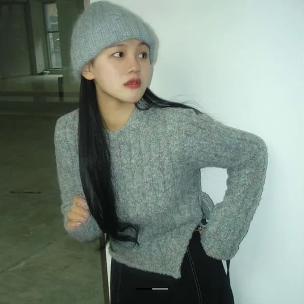 어다울 till diagonal side ribbon knit mint