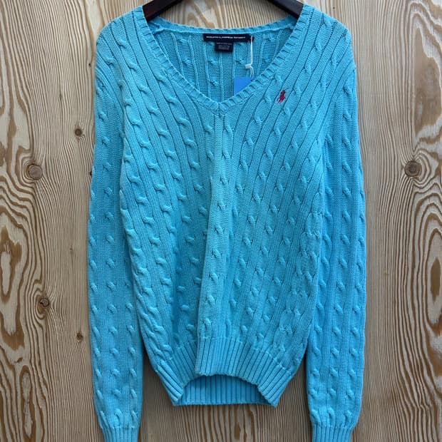 랄프로렌 스포츠 브이넥 케이블 니트