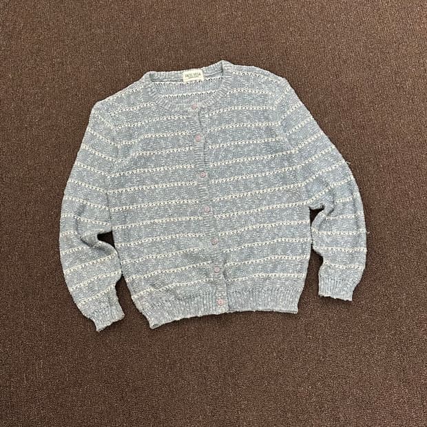 OS)Japanese vintage 라이트 블루 스트라이프 니트 가디건