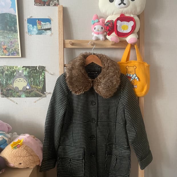 모리걸 빈티지 도트패턴 퍼코트