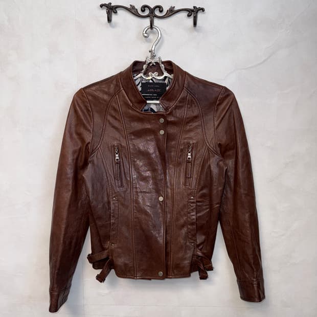Dark brown lamb skin side buckle jacket 