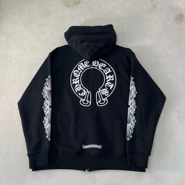 105 크롬하츠 홀스슈 플로랄 플리스 블랙 후드집업