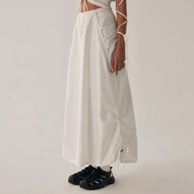 트리밍버드 shirring layered long skirt 화이트