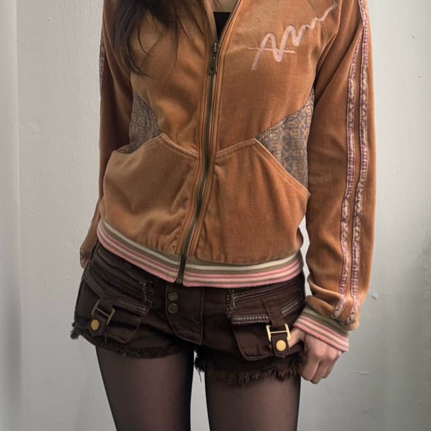 Vintage Brown Velvet Hood Zip-Up 