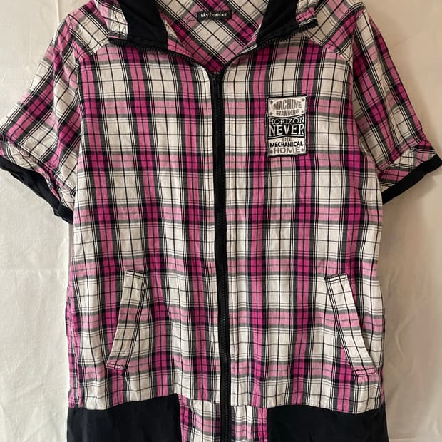 빈티지 체크후드반팔집업 아메카지