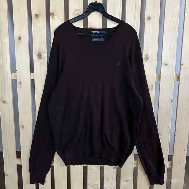 (L) 폴로 랄프로렌 딥브라운 브이넥 니트 스웨터