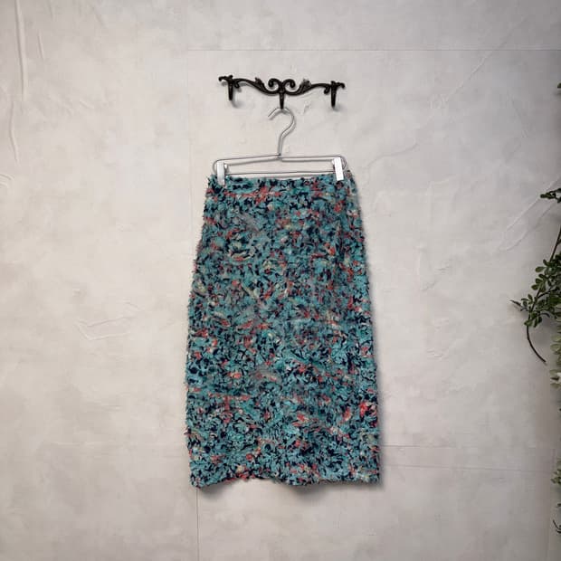 Blue coral messy floral midi skirt