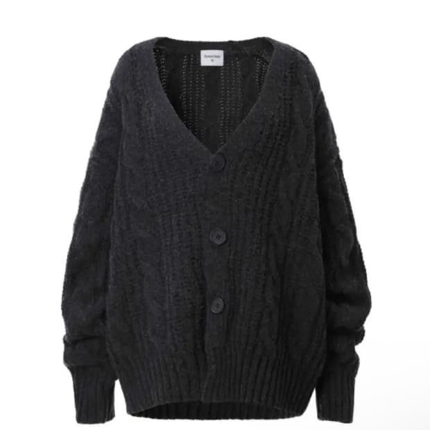 쓰리타임즈 케이블 울 가디건 차콜