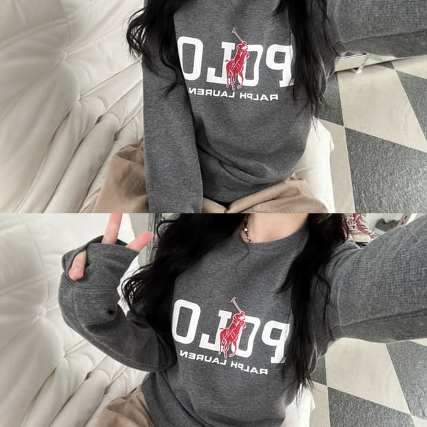 폴로 랄프로렌 차콜 빅로고 와플티 