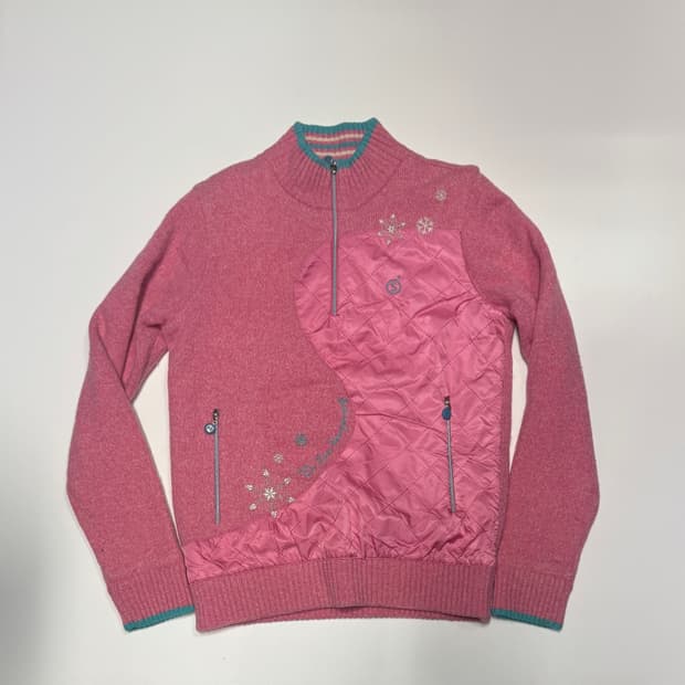 여성 지오송지오 골프 방풍 니트 반집업 핑크