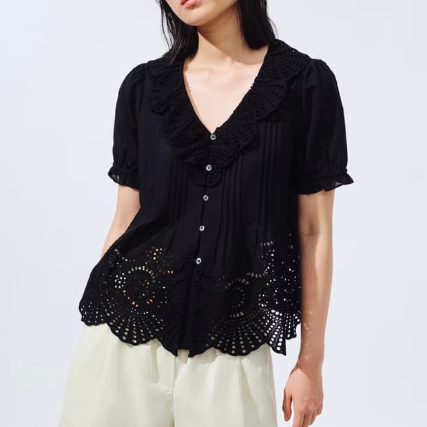 h&m 흐앤므 브로드리 앙글레즈 코튼 블라우스 블랙