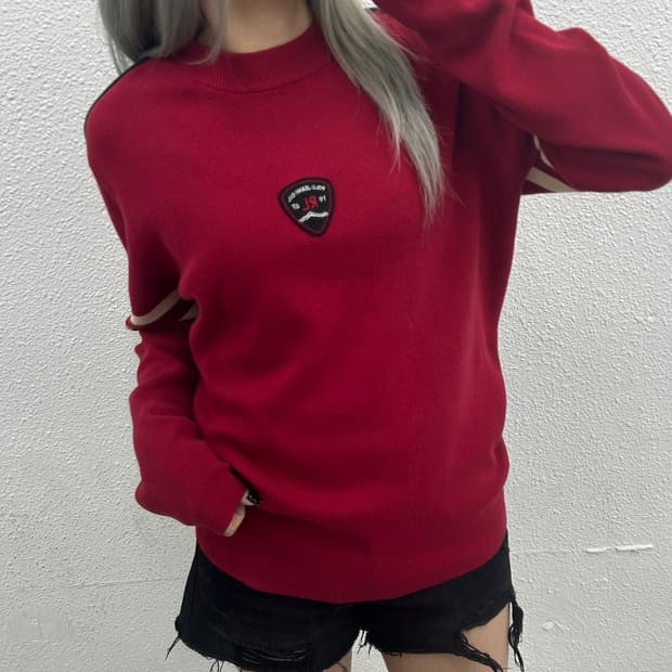 폴로 랄프로렌 패치로고 레드 니트 M