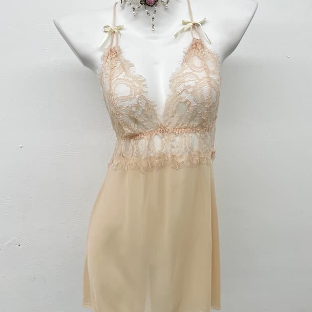 시어 레이스 리본 슬립