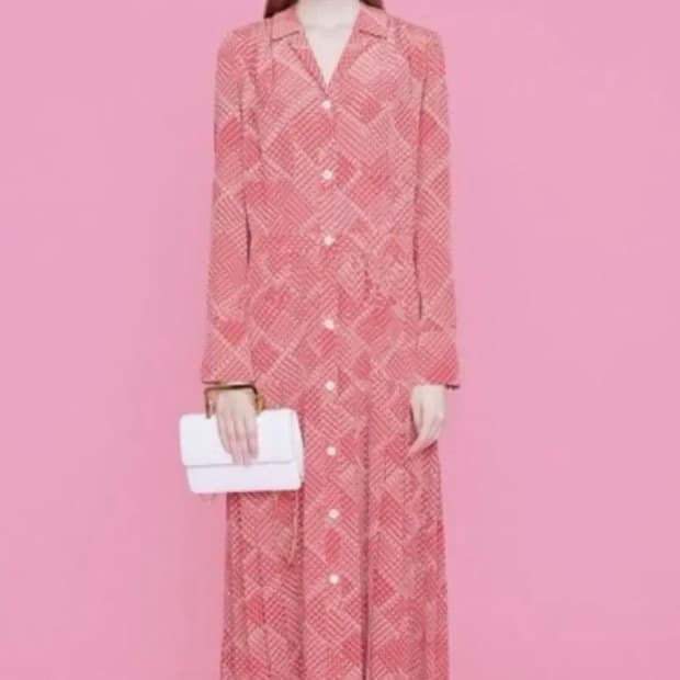 잉크 EENK 체크 패턴 플리츠 맥시 드레스