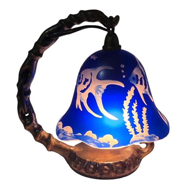 80s 엔틱 카빙 불투명 열대어 호롱 램프