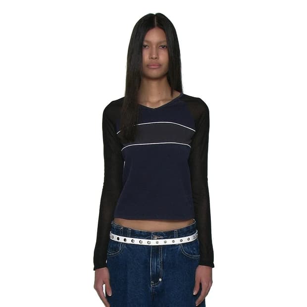 파르티멘토우먼 브이넥 멀티 콤비 롱슬리브