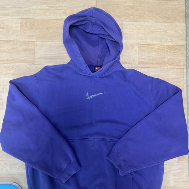 올드 나이키 팀 센터 로고 후드 보라 L (Vintage Nike Tea