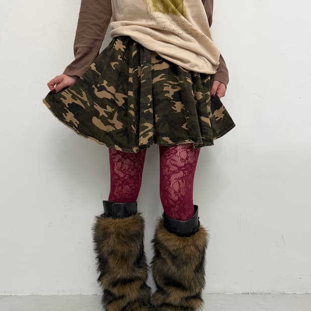 카모 플레어 밴딩 미니 스커트 