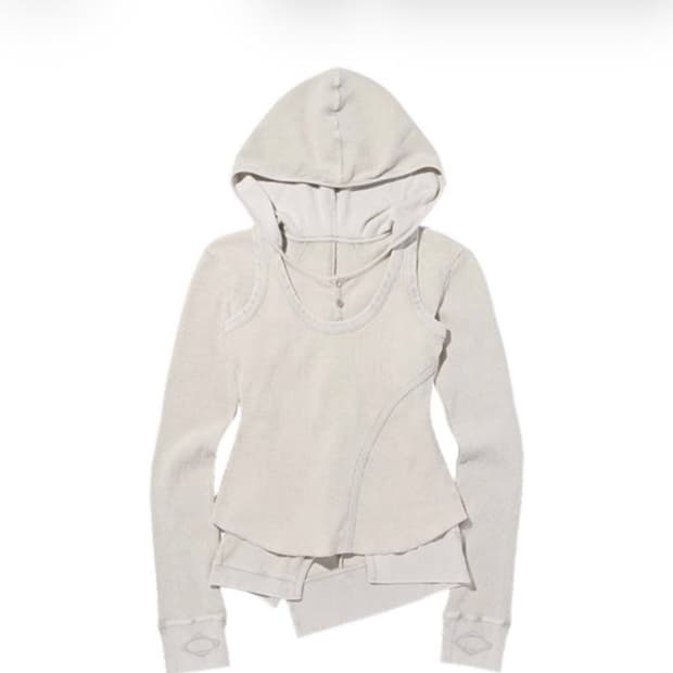 미스치프 레이어드 와플 후드 세트 블리치드 베이지