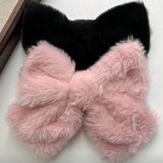 퍼 리본 헤어핀 핑크/블랙 2개 미사용 새제품