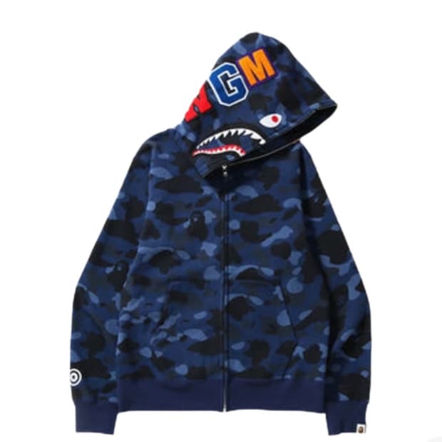 베이프 컬러 카모 샤크 풀 집업 후드 네이비 M
