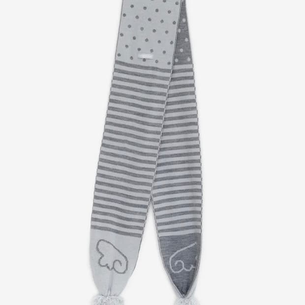 허그유어스킨 엔젤 윙 스트라이프 폼폼 머플러 그레이 