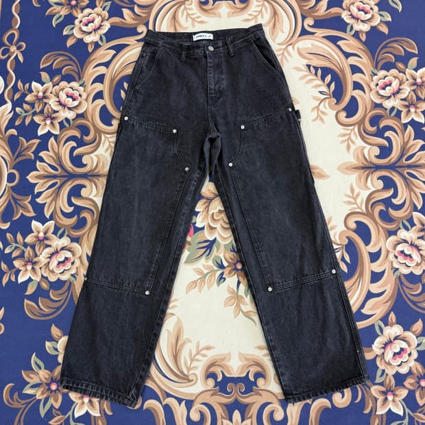 (XS)트리플J 더블니 흑청 데님팬츠