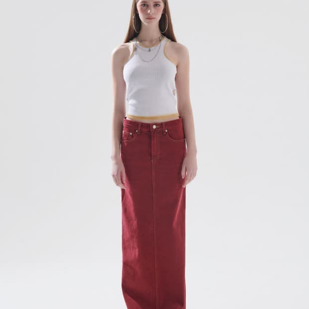 게이트리스 레드 데님 스커트