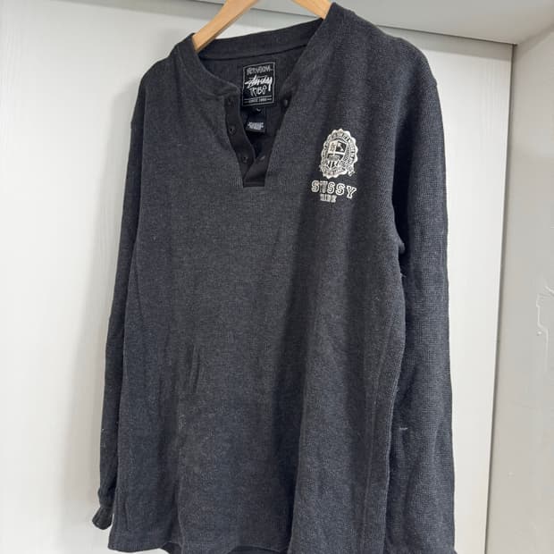 스투시 빈티지 와플 헨리넥 L